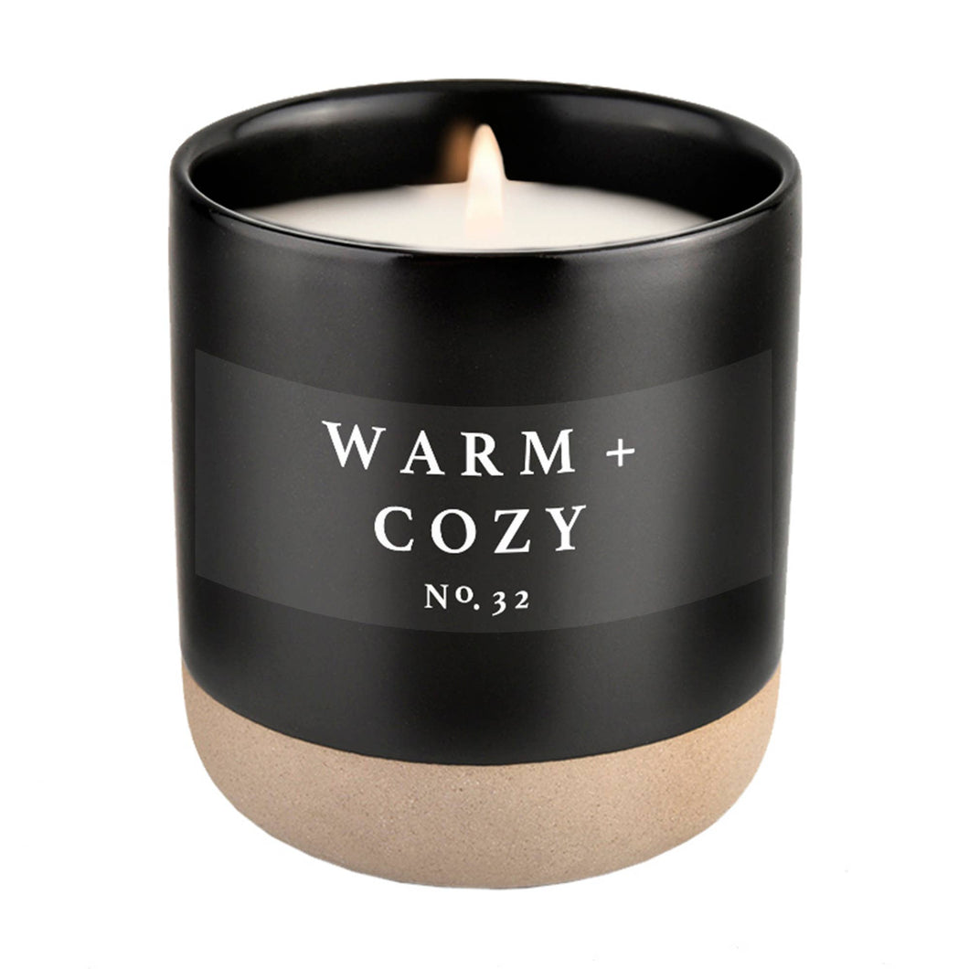 Warm and Cozy Soy Candle - Black Stoneware Jar - 12 oz