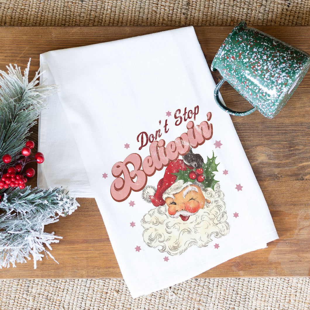 Don't Stop Believin Santa Kitchen Towel