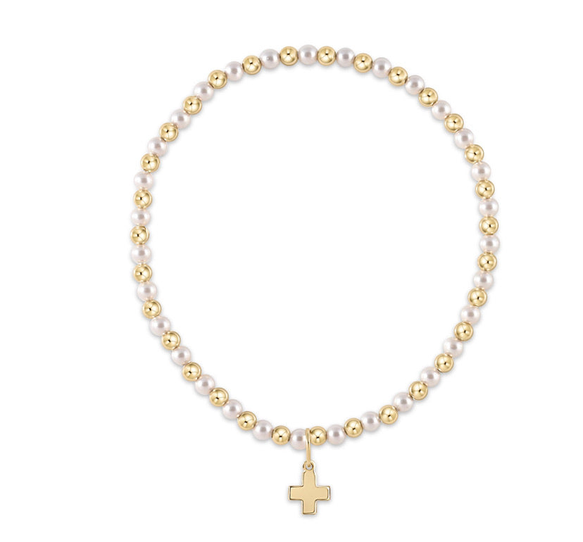 E Newton Gold Grateful Pattern Beaded Pearl. Ross Charm Bracelet